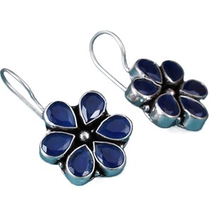 Oxidized <b>Silver</b> Flower Drop <b>Earrings</b> Wholesale | Multi Color Stone <b>Dangle</b> <b>Earrings</b> | Handmade Indian Jewelry Bulk Supplier - Product Image 2
