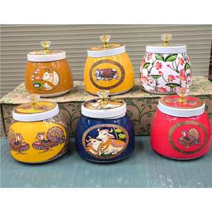 Tarro de Almacenamiento Redondo de Esmalte con Tapa de Madera Natural |   Contenedor Multiusos para Dulces, Nueces y Especias |   Organizador Decorativo para Mesa - Product Image 3