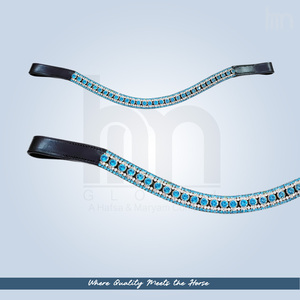 Cabezada de Doma de Lujo con Cristales de Aguamarina Azul Claro y Diamantes, Acolchada de Cuero Personalizada, Curva en Forma de U, con Pedrería, OEM - Product Image 4