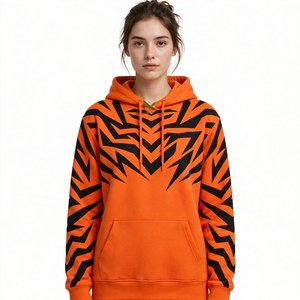 Sudadera con Capucha Unisex NEXTEX con Estampado de Rayas de Tigre, Naranja, Geométrica, con Bolsillo Tipo Canguro y Cordón Ajustable - Product Image 1
