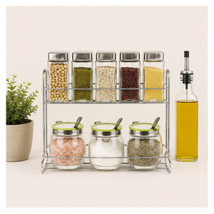 Standing Type for <b>Kitchen</b> Condiments and Seasonings Modern Design Dust Proof Double Tier Metal Spice <b>Rack</b> <b>Storage</b> Holder - Product Image 5