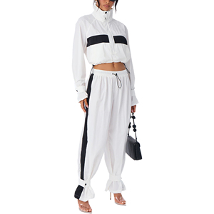 New Arrival Hot Sale Women's Casual zipper <b>jacket</b> Pant Windbreaker Tracksuit Set Lightweight Women Tracksuit <b>white</b> nylon suit - Product Image 1