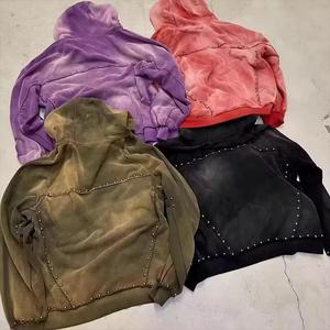 ผู้ผลิตเสื้อฮู้ดดี้แบบ OEM ผ้าเปล่าสั่งทำได้ 100% ผ้าฝ้ายคุณภาพสูง หนานุ่ม สไตล์วินเทจ ล้างทำความสะอาดแล้ว ประดับด้วยคริสตัล เหมาะสำหรับฤดูหนาว สวมใส่สบาย - Product Image 3