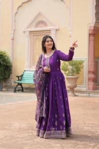 Colecciones de Vestidos Anarkali Listos para Usar, Estilo Indio y Pakistaní, con Dupatta con Estampado Kalamkari para Bodas - Product Image 2