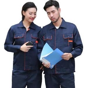 Combinaison de travail unisexe bleu foncé à manches longues, style veste, respirante, en coton, uniforme pour l'industrie et la construction - Product Image 2