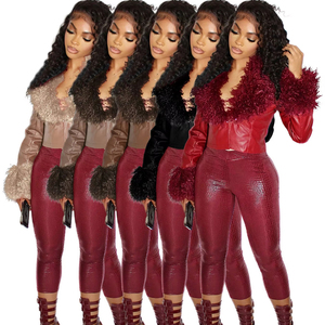 เสื้อแจ็คเก็ตหนังเทียมทรงครอปสำหรับผู้หญิง แฟชั่นเสื้อโค้ทขนสัตว์สำหรับฤดูใบไม้ร่วง ฤดูหนาว ฤดูใบไม้ผลิ - Product Image 1