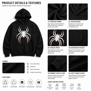 เสื้อฮู้ดดี้พิมพ์ลายดิจิตอลสีดำแบบยูนิเซ็กซ์ ทรงโอเวอร์ไซส์ สตรีทแวร์ลำลองสำหรับผู้ชาย รับผลิตตามสั่ง ขายส่ง B2B - Product Image 5