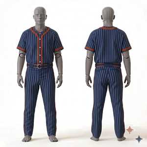 Conjunto de Uniforme de Béisbol para Hombre, Rayado Azul Marino y Rojo, Cierre de Botones, Manga Corta, Corte Regular, Transpirable, para Todas las Temporadas - Product Image 1