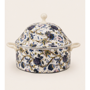 Casserole de luxe en émail floral avec couvercle, chauffe-plat vintage isolé pour la maison, la restauration et les services de restauration - Product Image 3