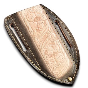 ซองใส่มีดพับหนังคุณภาพสูงแบบแนวนอน สไตล์ตะวันตก พร้อมสายรัดเข็มขัด สำหรับมีด Artisan Tooled Pancake Knife - Product Image 1