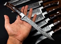 Viking Art Handgemaakte 67-laags Damascus staal scherpe duurzame messenset met rechte snede, 9-delig, houten ambidextere handgrepen