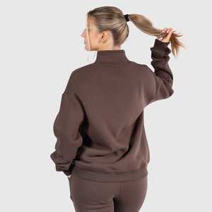 Sweat-shirt d'hiver pour femme, brodé et personnalisé, grande taille, demi-zip, coupe oversize à épaules tombantes, pour le sport, à prix de gros - Product Image 2