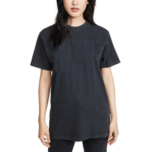 Camiseta de Algodón Pima Peruano de Estilo Lujoso, Corte Regular, Cuello Redondo, Color Negro Liso, para Mujer - Product Image 1