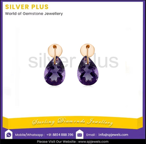 Hot Arrival 18K Rose Gold Natural Amethyst Ear Flats Pear Drop Floating Mini <b>Studs</b> Solid with Wholesale Price for Earrings - Product Image 3