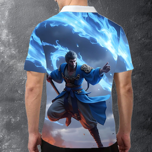 Polo Sublimado con Estampado 3D de Héroes Personalizado |   Camiseta gráfica de rendimiento con cierre de cremallera de un cuarto para hombre |   Polo Mítico Azul Eléctrico Transpirable - Product Image 5