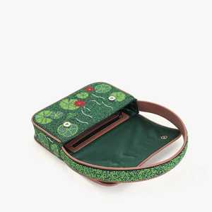 Bolso de Hombro de Cuentas de Semillas de Hibisco y Piña Tropical a Bajo Precio, Bolso de Solapa de Tela con Patrón de Frutas Turquesa para Verano, Moda Femenina - Product Image 2