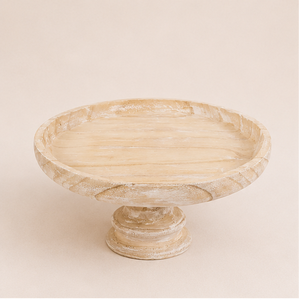 Elegant Whitewashed Wood Pedestal Server Eco-Friendly Hand-Carved Cake Holder & Pastry Stand For Professional <b>Buffets</b> Kitchens - Product Image 3