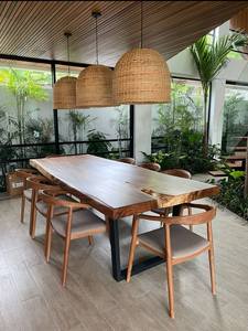 Modern Solid <b>Wood</b> <b>Dining</b> <b>Table</b> Set 8 Chairs Slat Back Natural Finish Live Edge Design Customized Size Home <b>Dining</b> Room Furniture - Product Image 2