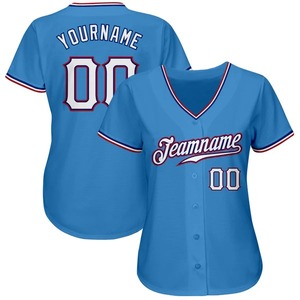Maillot de baseball personnalisé authentique bleu poudré, blanc et rouge, brodé, uniforme sportif d'équipe personnalisé, polyester respirant - Product Image 2