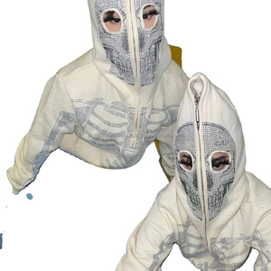 Alta Calidad Algodón Rhinestone Zip up Hoodie Punk moda Unisex Stitch Hoodie Hip Hop Hoodie para ropa de calle - Product Image 6