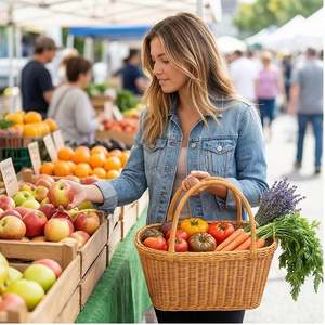 <b>Storage</b> <b>Basket</b> for Gathering Flowers Fruits <b>Vegetables</b> Food Large Traditional Woven Rattan <b>Basket</b> with Handles Circle Shape - Product Image 5