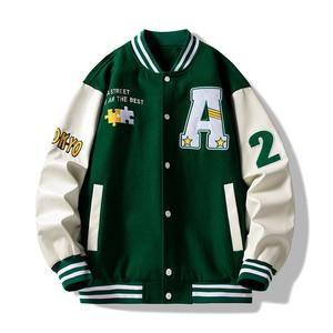 OEM Custom Two-Tone <b>Patchwork</b> Stand Collar Wool Varsity <b>Jacket</b> with Custom Logo Wholesale Unisex Winter <b>Jacket</b> - Product Image 6