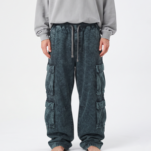 Pantalon cargo en coton délavé sur mesure pour homme, coupe ample et décontractée, style streetwear, multi-poches, décontracté - Product Image 4