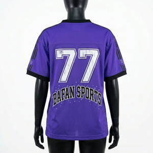 Maillot de football pour femmes en micro-mesh polyester, violet, noir, blanc, avec empiècements latéraux, logo personnalisé en twill, maillot de football pour femmes - Product Image 6