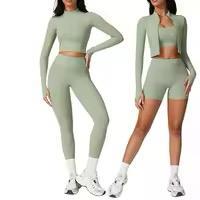 Ensemble de leggings de yoga taille haute pour femmes, avec crop top sans couture frontale, séchage rapide, vêtements de sport personnalisables pour la gym et le fitness - Product Image 2