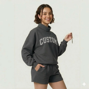 Conjunto de Top de Cuello Alto y Pantalones Cortos para Mujer, Invierno, Color Sólido, Amplia Personalización de Color para Combinar con los Temas de Marca y las Preferencias del Mercado - Product Image 1