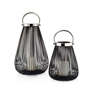 Lanterne à bougie industrielle en métal à fil rond avec insert en tube de verre au meilleur prix - Product Image 1