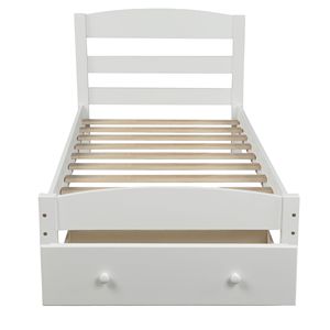 Letto a piattaforma singolo bianco con cassetto contenitore e supporto a doghe in legno, non necessita di rete a molle - Product Image 3