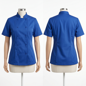 เสื้อเชฟผู้หญิง 240 GSM ผ้าโพลีคอตตอนทวิล สีเขียวเซจ กระดุมสองแถว ปักลายตามสั่ง พิมพ์ลายโลโก้ด้วยความร้อน - Product Image 3