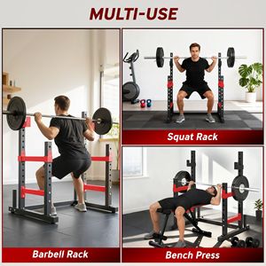 Soporte Ajustable Rojo Multifuncional para Sentadillas y Press de Banca, Capacidad de 660 lb, para Entrenamiento de Fuerza en Casa, Bancos y Soportes para Levantamiento de Pesas - Product Image 4