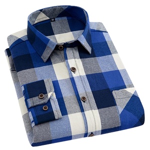 Chemise en flanelle à manches longues personnalisable pour hommes nouvelle usine à la mode coupe ample décontracté Plaid Design respirant tricoté de haute qualité - Product Image 1