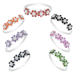 Pure 925 Sterling <b>Silver</b> Natural Amethyst Sapphire Onyx <b>Garnet</b> Chrome Diopside Carnelian Gemstone Flower Band <b>Rings</b> Fine Jewelry - Product Image 1