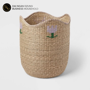 Round Woven Seagrass <b>Foldable</b> Vintage Handmade Storage <b>Basket</b> for Home Organization - Product Image 6