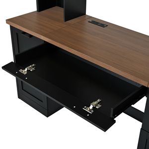 Scrivania ad arco in stile rustico con pensile, in noce, stile Mid-Century, per ufficio domestico, con stazione di ricarica e vassoio per tastiera - Product Image 4