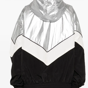 Chaqueta Cortavientos Impermeable Gruesa Unisex Personalizada Letizia, Diseño Color Block en Negro, Blanco y Plateado, Cierres Laterales y Delanteros, Tallas Grandes - Product Image 2