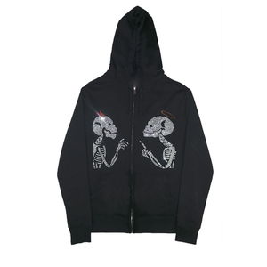 Sudadera con Capucha Negra para Hombre, Diseño de Calaveras con Pedrería, Estilo Gótico, Corte Regular, Cierre Frontal con Cremallera, 100% Algodón Tejido, Ropa de Otoño - Product Image 1