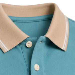 Camiseta Polo Personalizada Azul Cielo y Beige para Hombre, Manga Corta, Informal, para Golf, OEM, Marca Privada, Transpirable, Uniforme, Venta al Por Mayor - Product Image 5