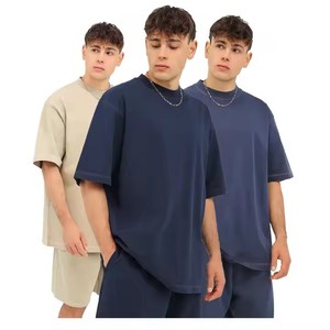 Oversized <b>T</b> <b>Shirt</b> Drop Shoulder Heavyweight Cotton Crewneck Boxy Fit Short Sleeve <b>Navy</b> <b>Blue</b> Relaxed Casual Streetwear Retailers - Product Image 1