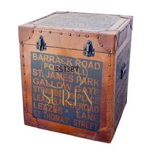 शुद्ध चमड़े के मुद्रित डिजाइन भंडारण बॉक्स सह मल बॉक्स मल हस्तनिर्मित ट्रंक