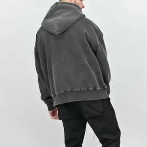 Custom Acid Wash Knit Oversized Hoodie Distressed Pullover No <b>String</b> Heavyweight Unisex Boxy <b>Black</b> Acid Wash Oversized Men - Product Image 5
