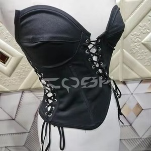 Corsé de Algodón Negro al por Mayor con Varillas de Acero y Triple Detalle de Cordones - Product Image 1