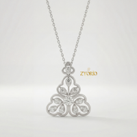 Collier Pendentif Trèfle Floral Doré pour Femme avec Diamant de Laboratoire, en Argent 925, Bijou Élégant Porte-Bonheur OEM ODM