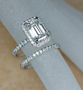 925 Sterling <b>Silver</b> <b>Emerald</b> Cut Lab Grown Diamond <b>Ring</b> Gift For Her Wedding & Anniversary - Product Image 4