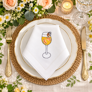 Élégantes serviettes de table en coton brodé motif agrumes, ensemble de serviettes pour boissons rafraîchissantes pour mariage estival et décoration de table - Product Image 1