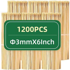 1200pcs 6-Inch Bamboo Skewers Wooden <b>BBQ</b> Accessories for Appetisers Fruit Kabobs Chocolate Fountain Grilling in Kitchen - Product Image 1
