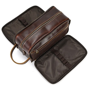 2026 New Design <b>Large</b> Leather Zipper Closure Soft Handle <b>Cosmetic</b> Dopp Kit <b>Bag</b> for Men and Women - Product Image 3